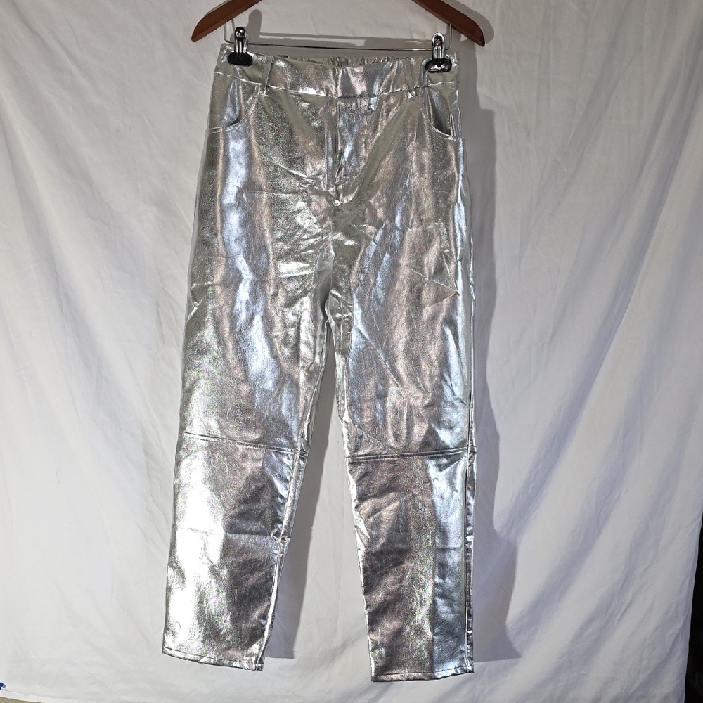 Shoe Dazzle Medium Shimmering Silver Pants Metallic Space Costume Fashion New